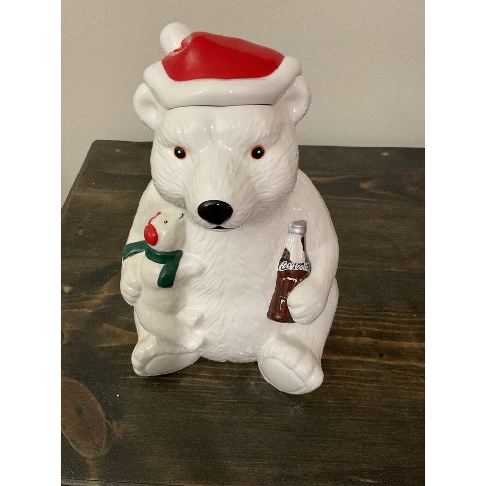 Coca-Cola Bear and Coke Bottle Baby Polar Bear Cookie Jar